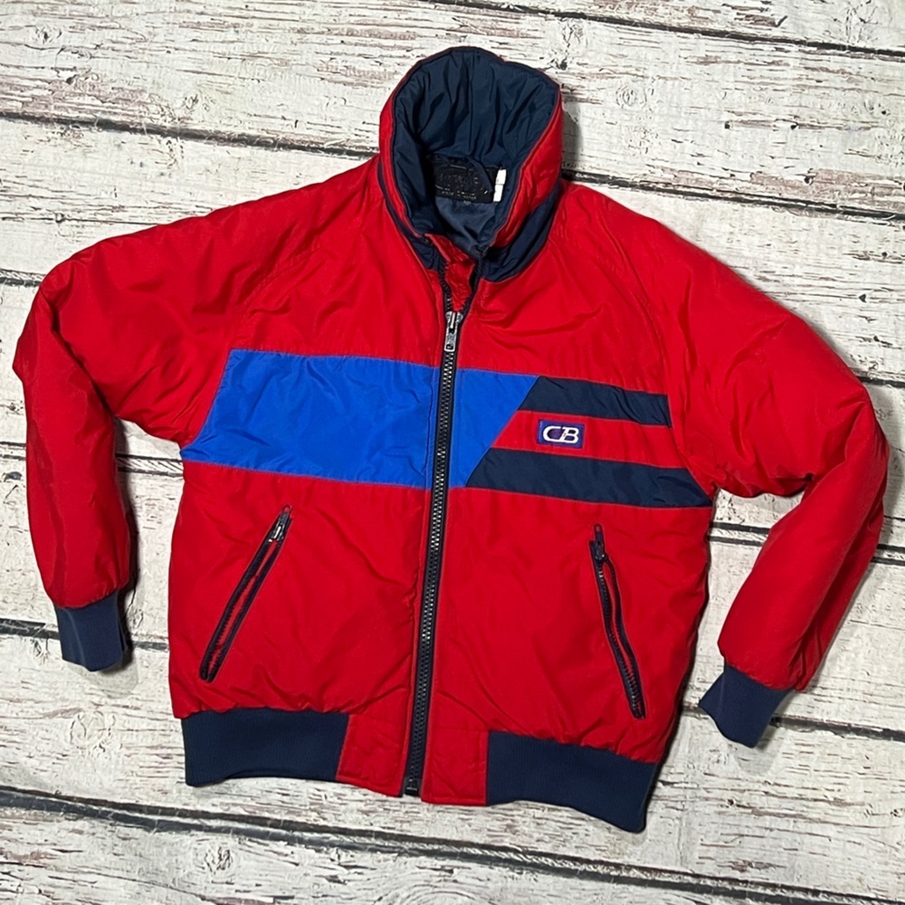 Vintage CB Sports Red Zip Up 1980s Coat Winter Red Ski Skiing Jacket Boys Kids